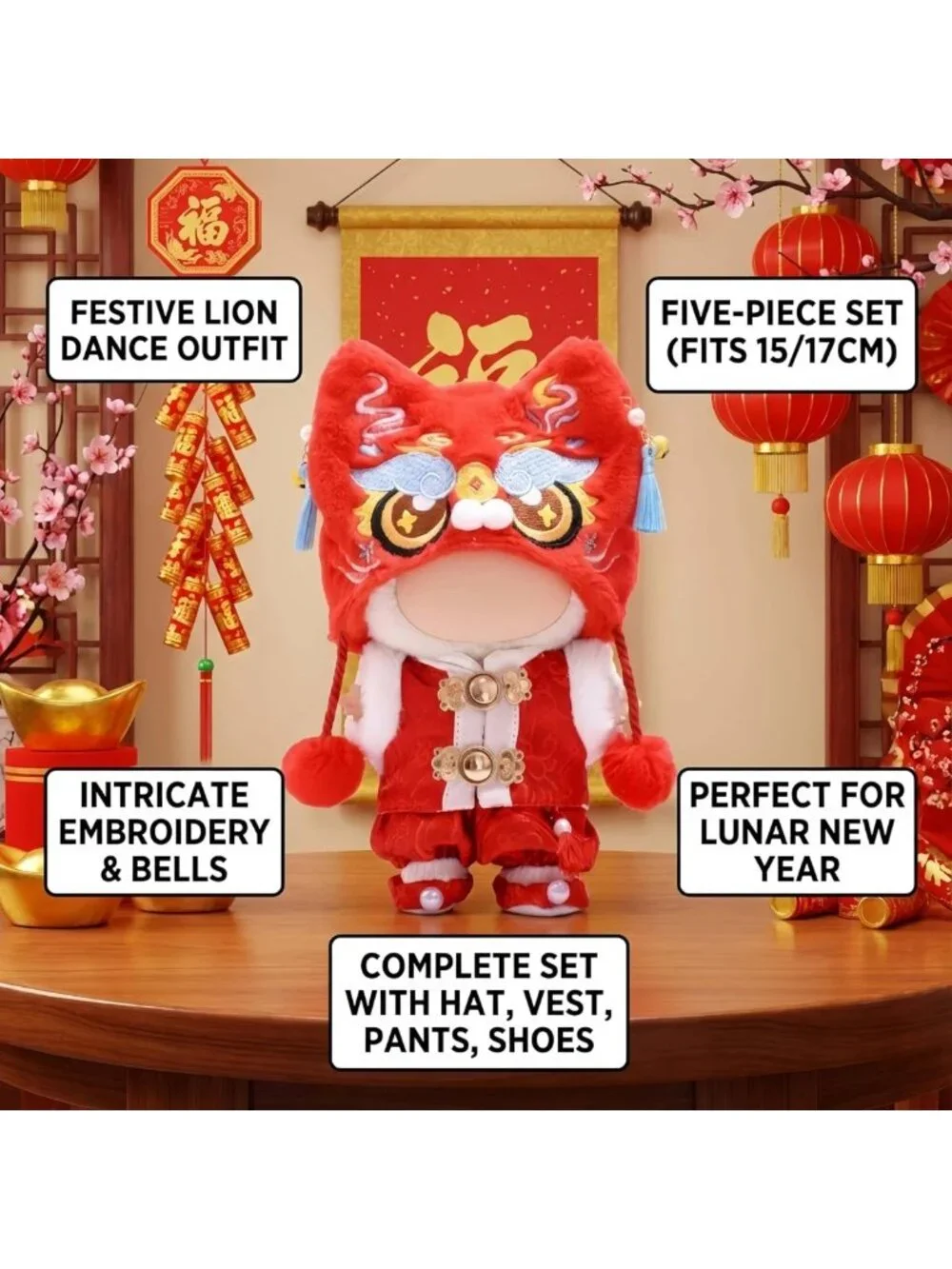 Festive 3-Pack Doll Clothes Set for 15-17cm Figures | Lion Dance Costume Outfit